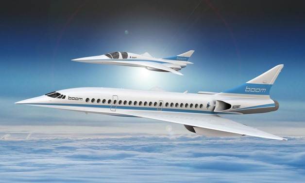 An artist's impression shows Boom's 55-seat supersonic aircraft (below) and Boom's XB-1 supersonic demonstrator in this undated handout obtained by Reuters December 4, 2017. REUTERS/Boom Supersonic Handout via REUTERS
