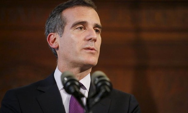 Los Angeles Mayor Eric Garcetti speaks during a news conference at City Hall in Los Angeles, California, June 9, 2015. REUTERS/Patrick T. Fallon
