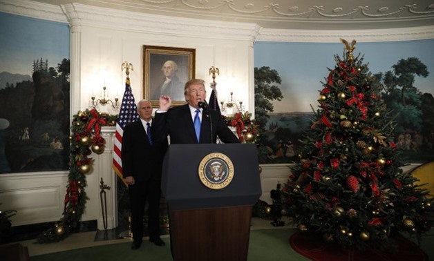 U.S. President Donald Trump gives a statement on Jerusalem, during which he recognized Jerusalem as the capital of Israel, in the Diplomatic Reception Room of the White House in Washington, U.S., December 6, 2017. REUTERS/Kevin Lamarque

