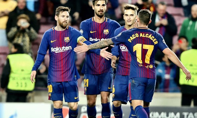 Soccer, Barcelona players celebrate scoring against Sporting Lisbon, Wednesday, December 6  -  Courtesy of Barcelona’s official Twitter account