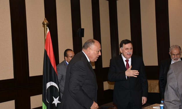 Chairman of the Presidential Council of Libya, Fayez al-Sarraj meets with Egyptian Foreign Minister Sameh Shoukry- press photo
