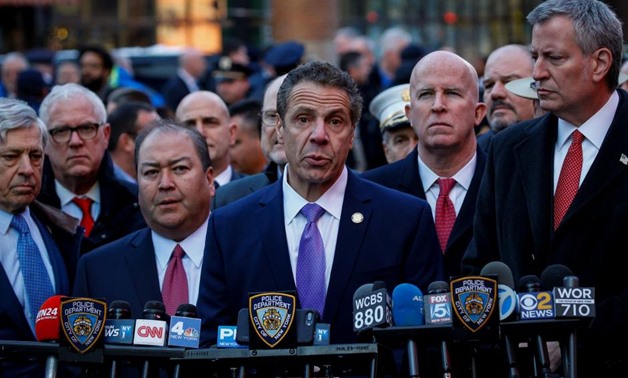 New York State Governor Andrew Cuomo speaks during a news conference outside the New York Port Authority Bus Terminal following reports of an explosion, in New York City, U.S. December 11, 2017. REUTERS/Brendan McDermid
“There was a stampede up the stair
