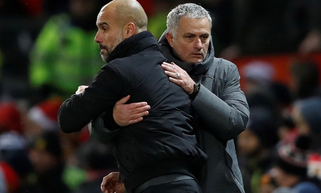 Premier League - Manchester United vs Manchester City - Old Trafford, Manchester, Britain - December 10, 2017 Manchester City manager Pep Guardiola and Manchester United manager Jose Mourinho at the end of the match Action Images via Reuters/Carl Recine