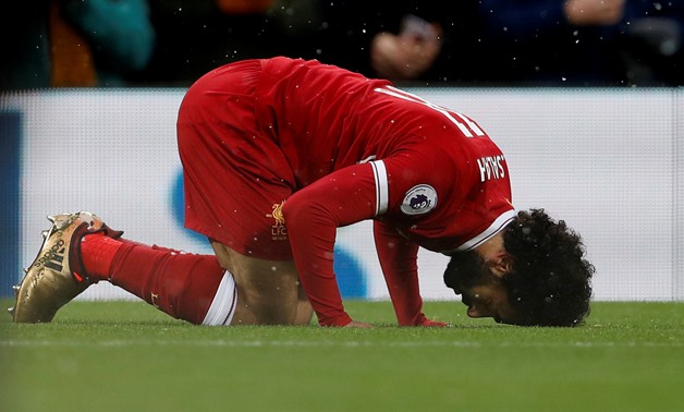 Soccer Football - Premier League - Liverpool vs Everton - Anfield, Liverpool, Britain - December 10, 2017 Liverpool's Mohamed Salah celebrates scoring their first goal Action Images via Reuters/Lee Smith EDITORIAL USE ONLY