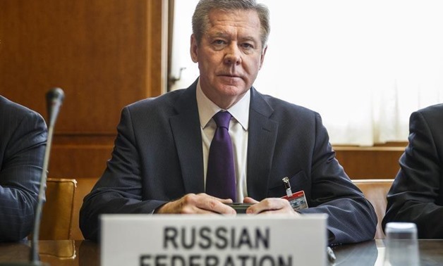 Russian Deputy Minister of Foreign Affairs Gennady Gatilov sits after arriving for a trilateral meeting with UN-Arab League envoy for Syria Lakhdar Brahimi and U.S. Under Secretary of State Wendy Sherman during the second round of negotiations between the
