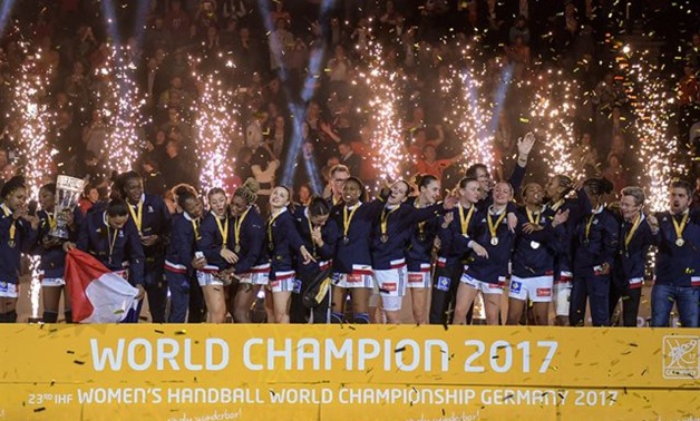 France women's national handball team on the podium after winning the title – Press image courtesy FILE