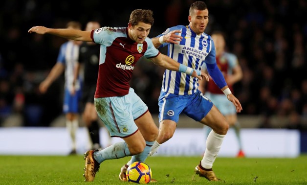 Soccer Football - Premier League - Brighton & Hove Albion vs Burnley - The American Express Community Stadium, Brighton, Britain - December 16, 2017 Burnley's James Tarkowski in action with Brighton's Tomer Hemed Action Images via Reuters/Paul Childs