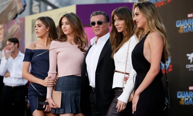 Actor Sylvester Stallone (C) poses with his daughters and his wife Jennifer Stallone (2nd-R) at the world premiere of Marvel Studios' "Guardians of the Galaxy Vol. 2." in Hollywood, California, U.S. Wednesday, April 19, 2017 - REUTERS/Danny Moloshok