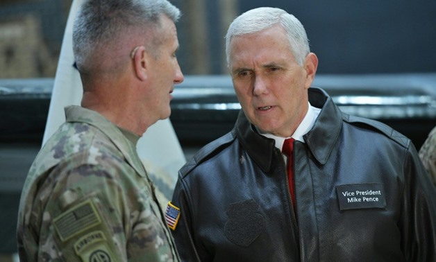 POOL/AFP / MANDEL NGAN US Vice President Mike Pence met with General Nick Nicholson, commander of US forces in Afghanistan, at Bagram Airfield. "
