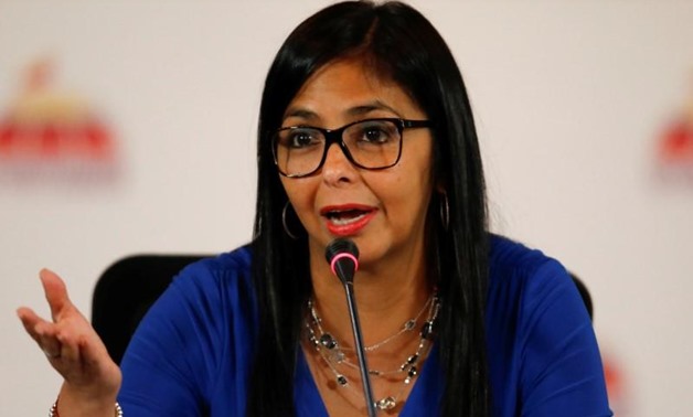 FILE PHOTO: Delcy Rodriguez, President of the National Constituent Assembly talks to the media during a news conference in Caracas, Venezuela August 28,