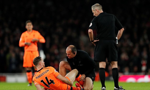 Soccer Football - Premier League - Arsenal vs Liverpool - Emirates Stadium, London, Britain - December 22, 2017 Liverpool's Jordan Henderson receives medical attention before being substituted off Action Images via Reuters/John Sibley