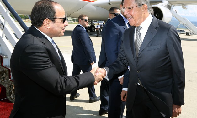 File- Russian Foreign Minister Sergey Lavrov receives President El Sisi in Russia on August 12, 2014- Press Photo 