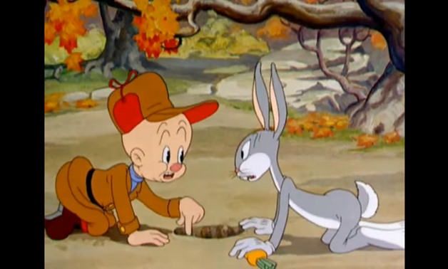 Screencap of Elmer Fudd and Bugs Funny in 1940's 'A Wild Hare', with designs by Bob Givens, December 26, 2017 - Warner Bros. Home Entertainment/Youtube Channel