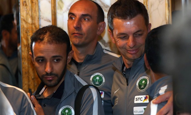 Players of the national football team of Saudi Arabia leave a news conference on Gulf Cup of Nations because of the presence of Qatari TV channels, in Kuwait City, Kuwait, December 21, 2017 - REUTERS/Ibrahim Al Omari