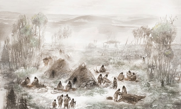 An illustration released January 3, 2018 depicts the Upward Sun River base camp site in central Alaska, where the 11,500-year-old remains of a 6-week-old girl were discovered in 2013- Reuters