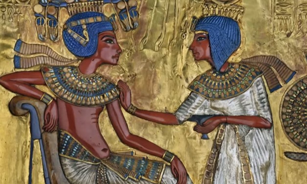 Tutankhamun and his Wife Ankhesenamun painting on Tutankhamun’s royal seat – SmithSonian Channel/Youtube 