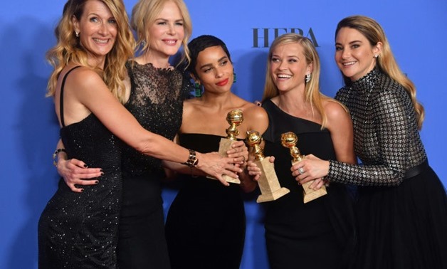 "Big Little Lies" stars Laura Dern, Nicole Kidman, Zoe Kravitz, Reese Witherspoon and Shailene Woodley (L-R) celebrate the show's 4 Globes, including one for best limited series or TV movie