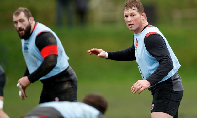 Rugby Union - England Training - Brighton College, Brighton, Britain - January 2, 2018 England's Dylan Hartley and Joe Marler during training Action Images via Reuters/Andrew Boyers
