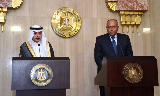 File - Egyptian Foreign Minister Sameh Shoukry with Saudi Counterpart Adel al-Jubeir