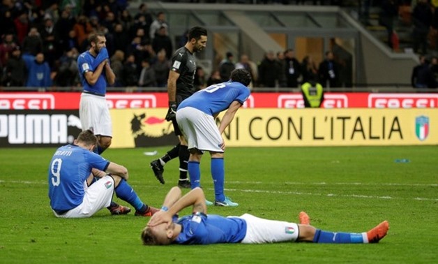Soccer Football - 2018 World Cup Qualifications - Europe - Italy vs Sweden - San Siro, Milan, Italy - November 13, 2017 Italy players look dejected after the match REUTERS/Max Rossi