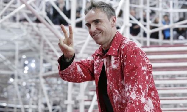 Belgian designer Raf Simons appears at the end of his Haute Couture Spring Summer 2015 fashion show for the French fashion house on January 26, 2015 04:19pm EST - GONZALO FUENTES