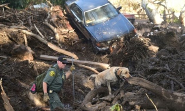 AFP | A member of a search and rescue team and his dog look for victims in Montecito, California, which was hit by mudslides that left 18 dead