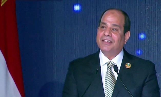 File Photo - President Abdel Fatah al-Sisi delivering the closing speech of the first edition of the World Youth Forum in Sharm El-Sheikh on November 9, 2017.  