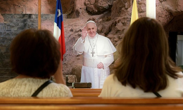 A cut-out of Pope Francis is seen inside a church ahead of the papal visit in Iquique, Chile January 10, 2018. Picture taken January 10, 2018. - Reuters
