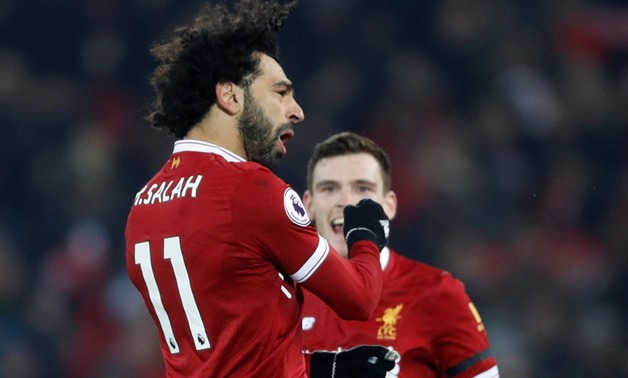 Soccer Football - Premier League - Liverpool vs. Manchester City - Anfield, Liverpool, Britain - January 14, 2018 Liverpool's Mohamed Salah celebrates scoring their fourth goal Action Images via Reuters/Carl Recine