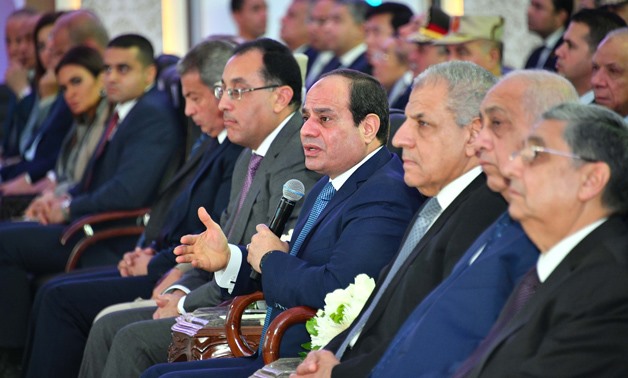 President Abdel Fatah al-Sisi gives a speech during the inauguration of national projects in some governorates via video conference on Monday, January 15, 2018 - Press photo