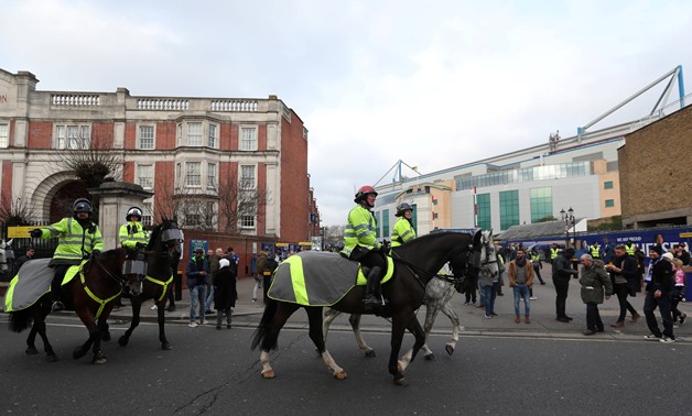 Soccer Football - Premier League - Chelsea vs Leicester City - Stamford Bridge, London, Britain - January 13, 2018 Police officers on horseback outside the stadium before the match Action Images via Reuters/Peter Cziborra