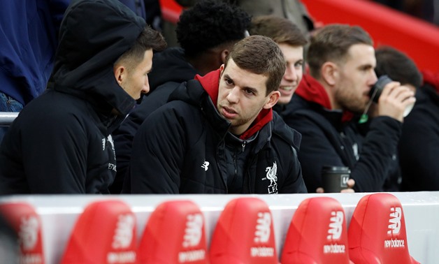 Soccer Football - Premier League - Liverpool vs Leicester City - Anfield, Liverpool, Britain - December 30, 2017 Liverpool's Jon Flanagan on the bench before the match REUTERS/Phil Noble