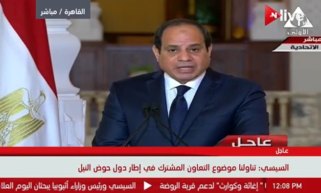 TV Screenshot of President Abdel Fatah al-Sisi's speech at a joint press conference Thursday, January 18, 2018.