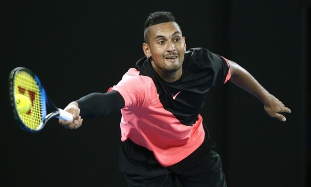 Tennis - Australian Open - Rod Laver Arena, Melbourne, Australia, January 19, 2018. Australia's Nick Kyrgios in action during his match against France's Jo-Wilfried Tsonga. REUTERS/Thomas Peter
