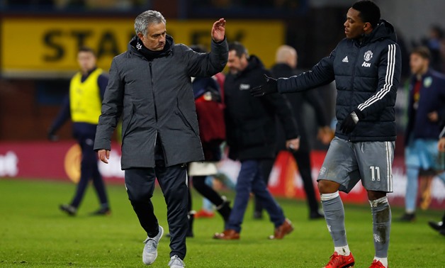 Soccer Football - Premier League - Burnley vs Manchester United - Turf Moor, Burnley, Britain - January 20, 2018 Manchester United's Anthony Martial and manager Jose Mourinho celebrate after the match Action Images via Reuters/Jason Cairnduff 