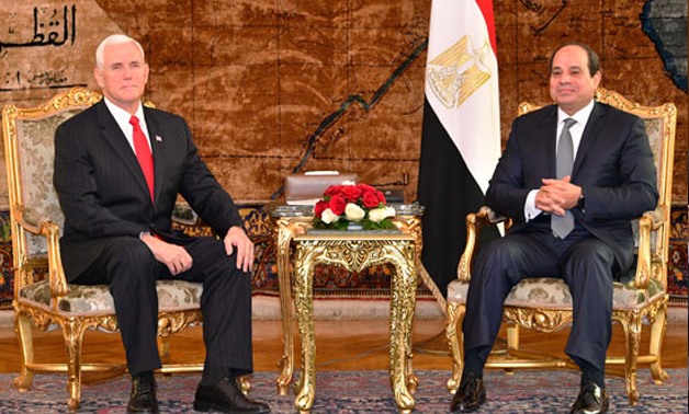 US Vice President Mike Pence (L) shakes hands with Egyptian President Abdel Fatah Al-Sisi (R) - File photo