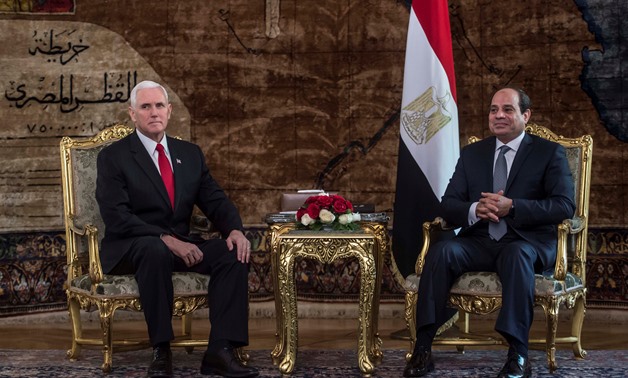 Egyptian President Abdel Fatah al-Sisi meets with with U.S. Vice President Mike Pence at the Presidential Palace in Cairo, Egypt January 20, 2018. REUTERS/ Khaled Desouki/Pool