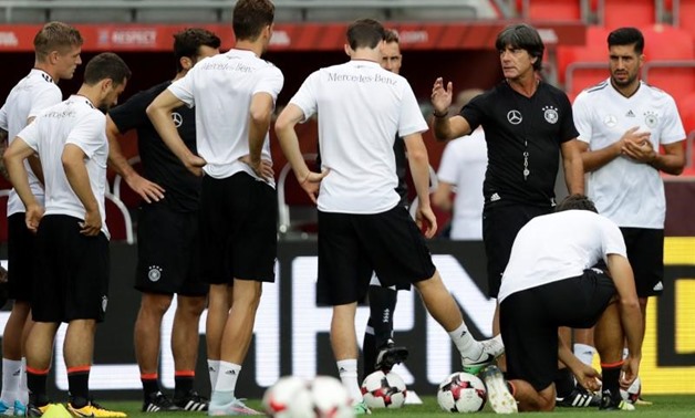 FILE PHOTO: Soccer Football - 2018 World Cup Qualifications - Europe - Germany Training - Prague, Czech Republic - August 31, 2017. Germany's national team coach Joachim Loew during training. REUTERS/David W Cerny 
