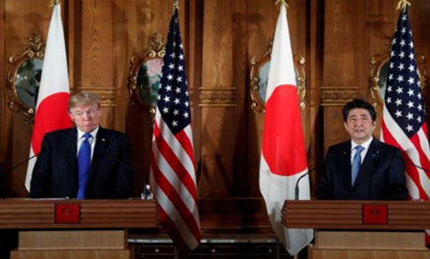 U.S. President Donald Trump and Japan's Prime Minister Shinzo Abe hold a joint news conference after their meetings at Akasaka Palace in Tokyo, Japan November 6, 2017 - REUTERS/Jonathan Ernst