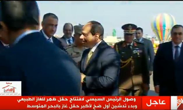 Screenshot of TV during President Sisi's witnessing of early production of Zohr gas field.  