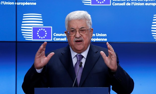 FILE PHOTO: Palestinian President Mahmoud Abbas gives a press statement before a meeting with European Union foreign ministers in Brussels, Belgium, January 22, 2018. REUTERS/Yves Herman