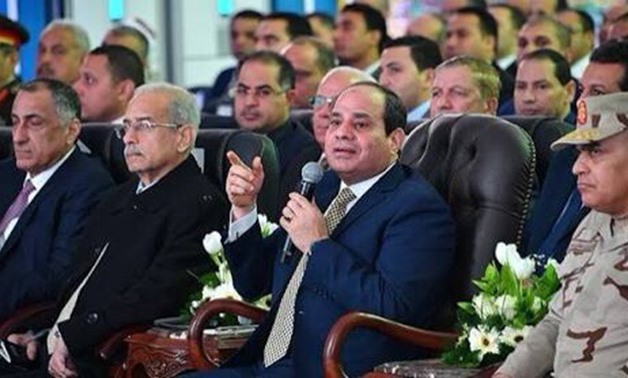 President Abdel Fatah al-Sisi during inauguration of the Zohr natural gas field on January 31, 2018 in Port Said governorate - Press Photo