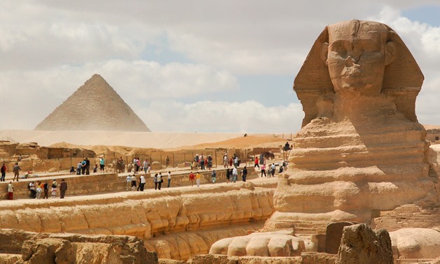 Tourists visit Giza Pyramids and Sphinx 