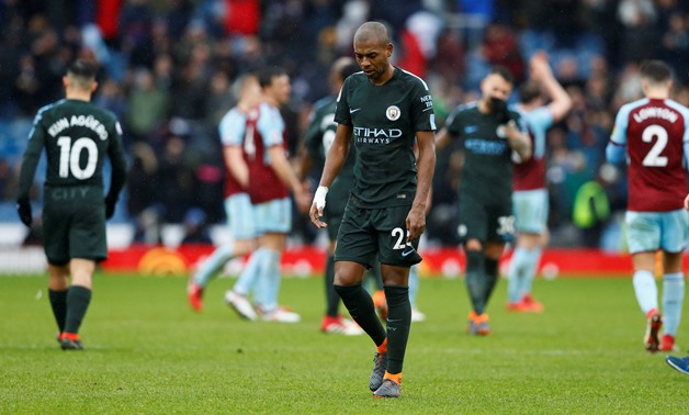 Soccer Football - Premier League - Burnley vs Manchester City - Turf Moor, Burnley, Britain - February 3, 2018 Manchester City's Fernandinho looks dejected at the end of the match Action Images via Reuters/Jason Cairnduff