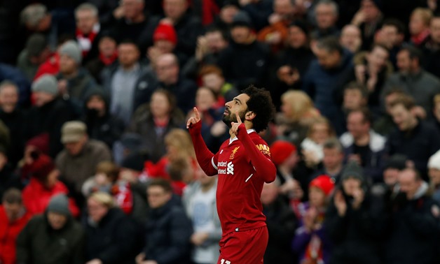 Soccer Football - Premier League - Liverpool vs Tottenham Hotspur - Anfield, Liverpool, Britain - February 4, 2018 Liverpool's Mohamed Salah celebrates scoring their first goal - REUTERS/Andrew Yates 