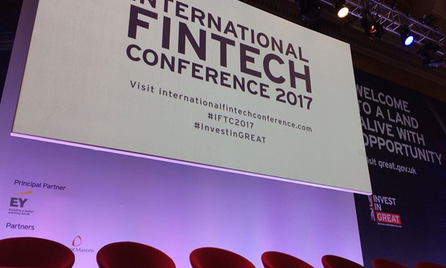 FILE - International FinTech Conference stage in 2017