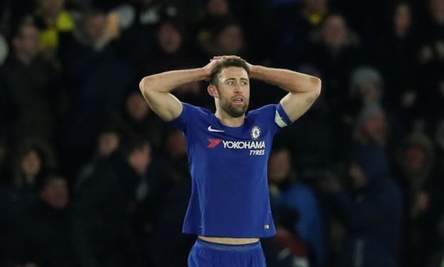 Soccer Football - Premier League - Watford vs Chelsea - Vicarage Road, Watford, Britain - February 5, 2018 Chelsea's Gary Cahill looks dejected after Watford's Daryl Janmaat scored their second goal REUTERS/David Klein