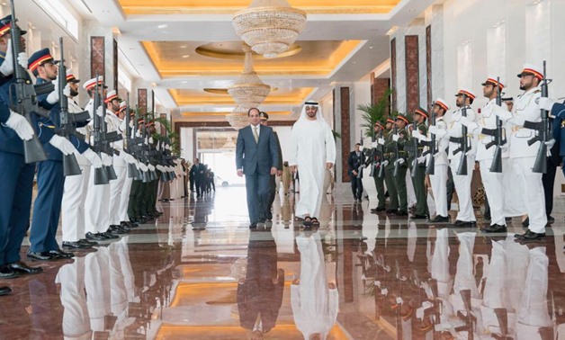 Mohamed bin Zayed Al Nahyan in farewell of President Abdel Fatah al-Sisi after a 2-day visit to UAE - Press photo/Official Twitter account of HH Mohamed bin Zayed