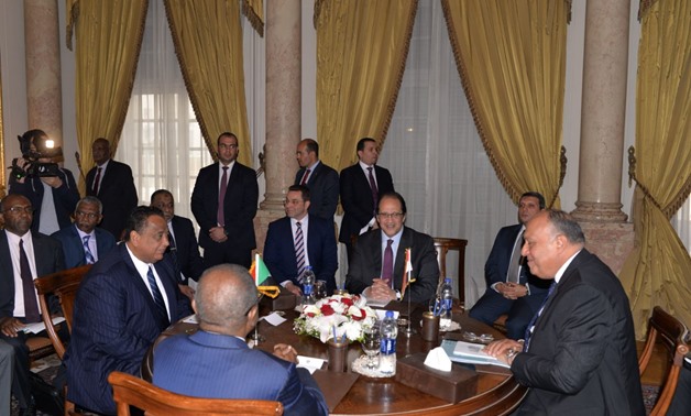 Egyptian Foreign Minister Sameh Shoukry (R), Sudanese Foreign Minister Ibrahim Ghandour meeting on Feb. 8, 2018 - Press photo