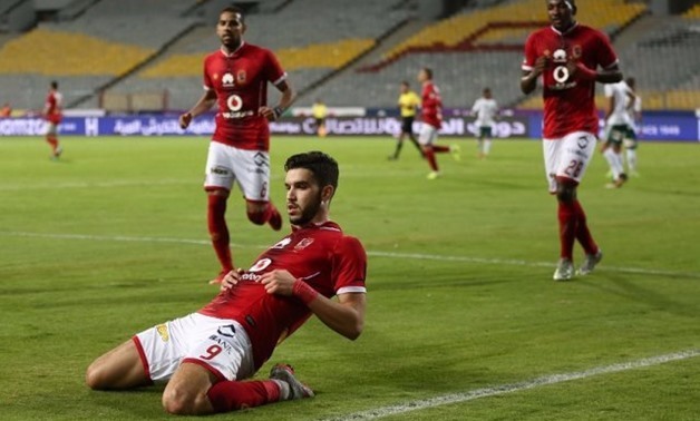 FILE  - Walid Azzarou celebrates his goal against Al Masry in the Egyptian League, 